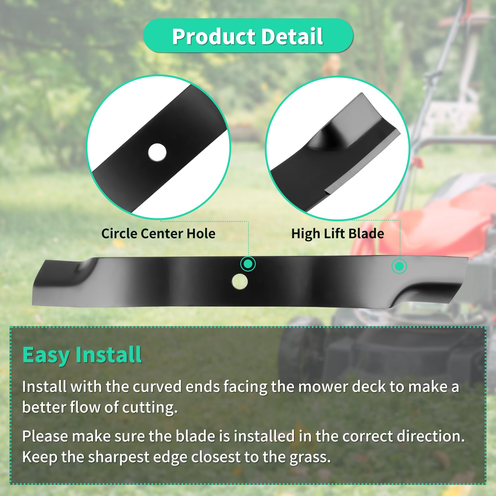IDEASURE TCU15882 blade on mower deck aligned for precise cut.