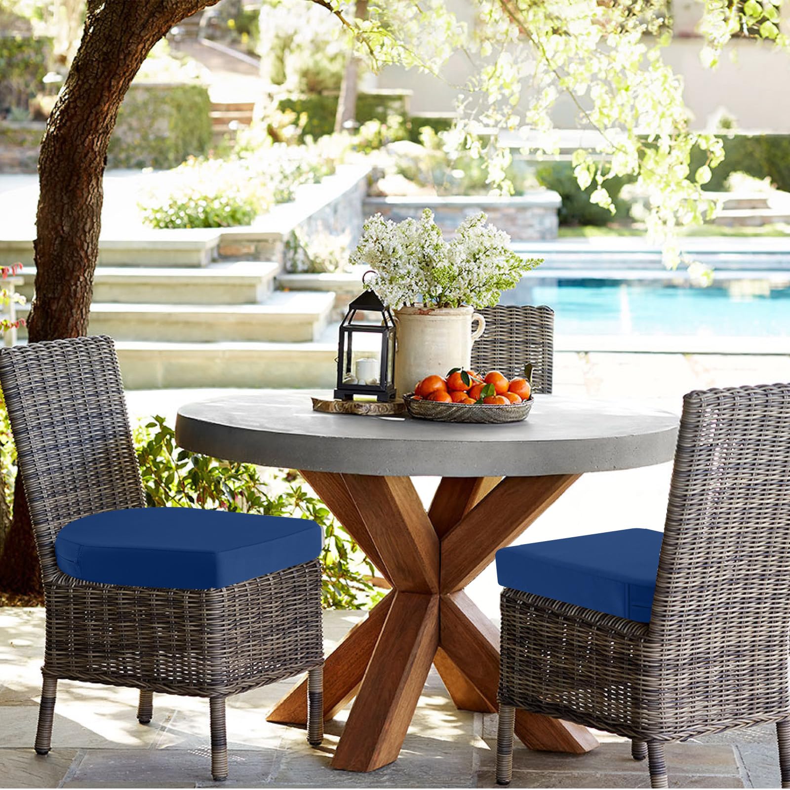 idee-home cushions with four ties stay securely attached to chairs.