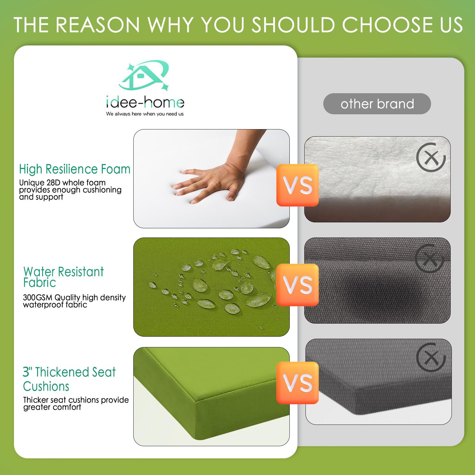 idee-home durable stitched edges cushion with hidden zipper for longevity