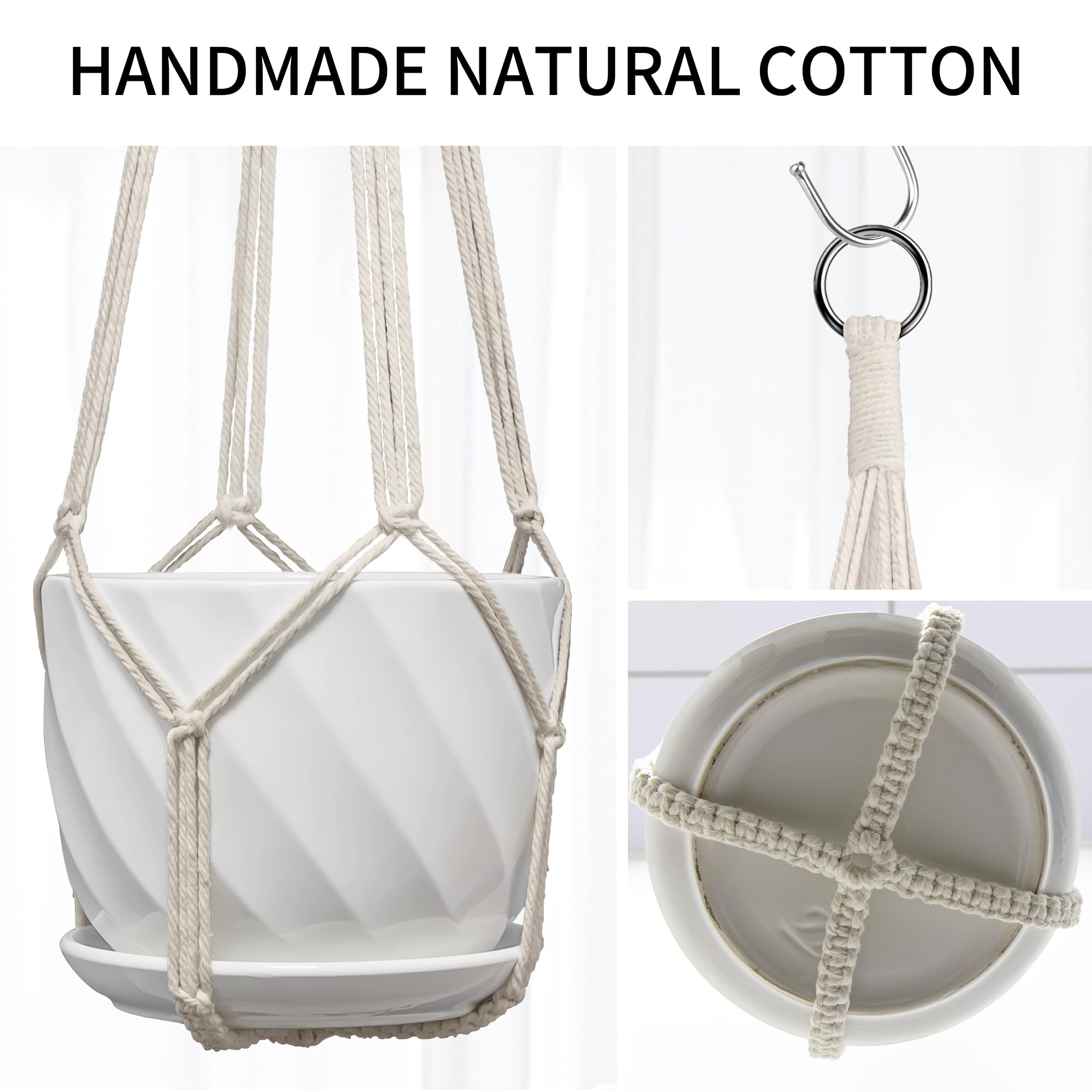 IDEeepan macrame hanger holds 4–13 inch pots with balanced support.