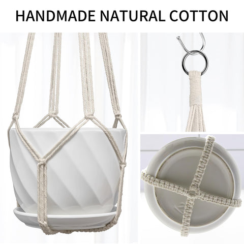 IDEeepan macrame hanger holds 4–13 inch pots with balanced support.