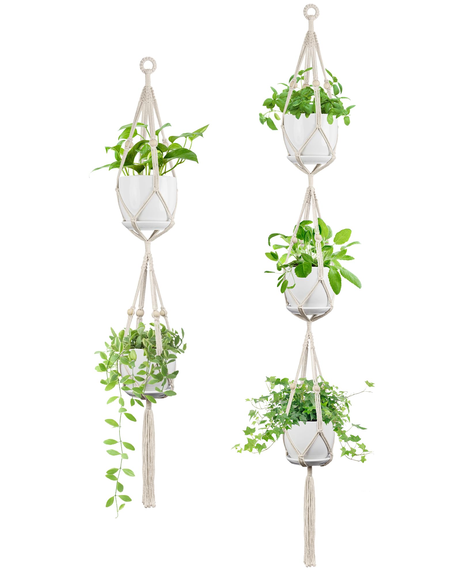 IDEEEPAN Macrame Hanger ivory 49in holds 4–8 inch pots securely.
