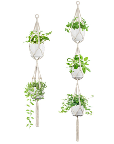 IDEEEPAN Macrame Hanger ivory 49in holds 4–8 inch pots securely.