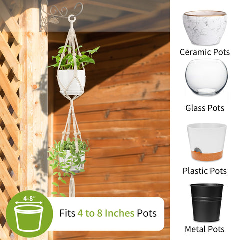 IDEEEPAN Macrame Hanger pot 4-8in fit and sturdy knotwork detail.