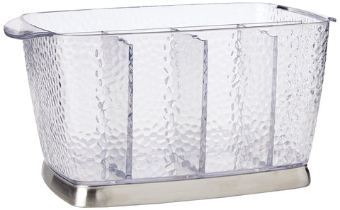 iDesign Rain silverware caddy close-up showing five compartments for organized counter storage.
