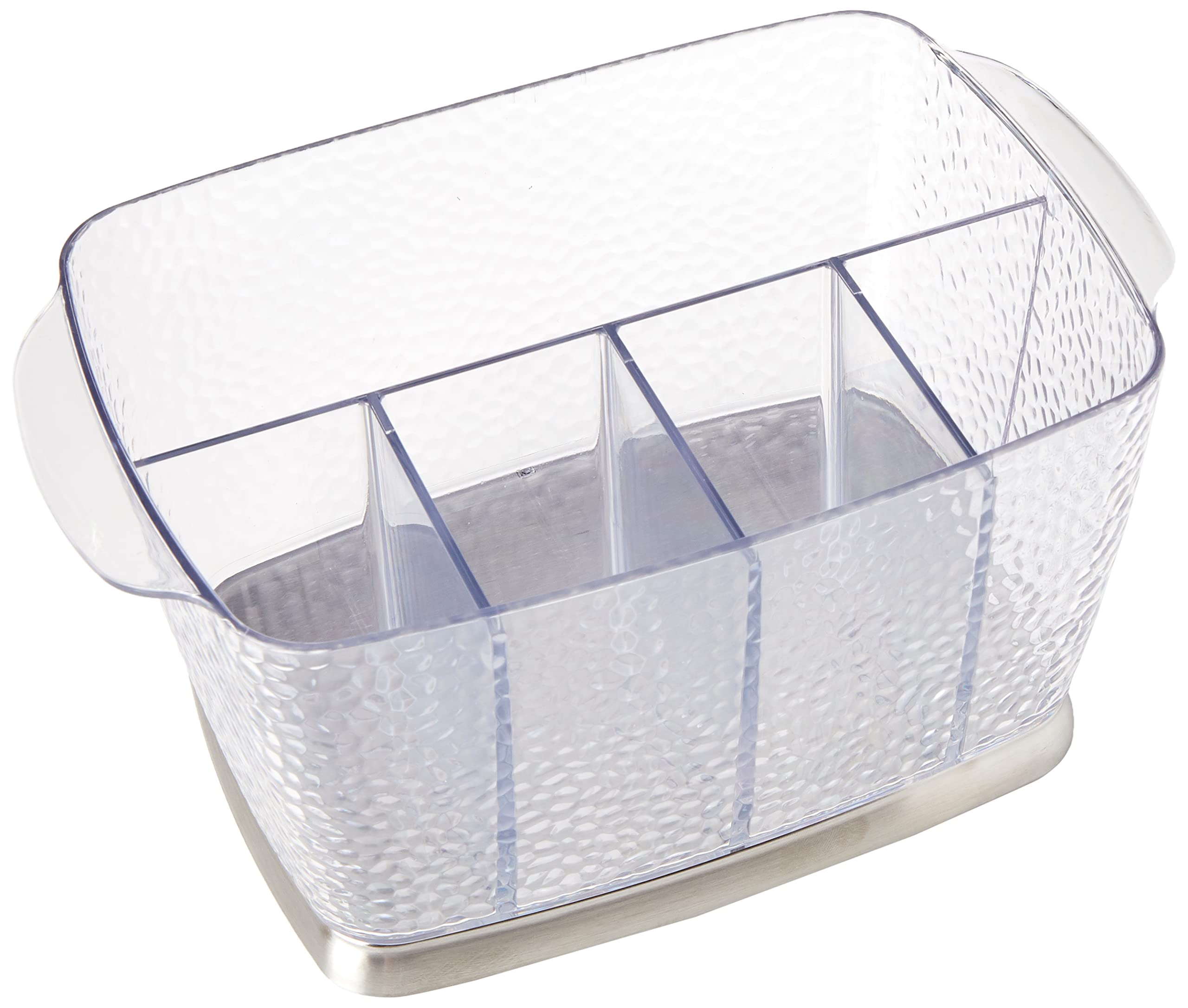 iDesign Rain silverware caddy on a countertop keeping utensils neatly separated.