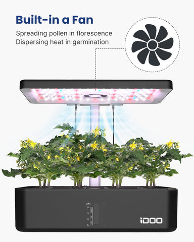 iDOO system with adjustable height demonstrates flexible plant stages and space-saving design.