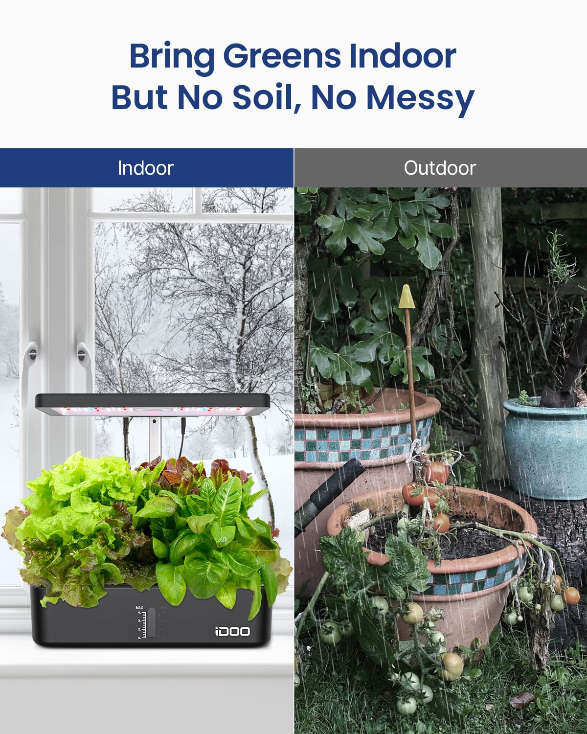 iDOO 12-pod system with built-in fan supports airflow and plant vigor.