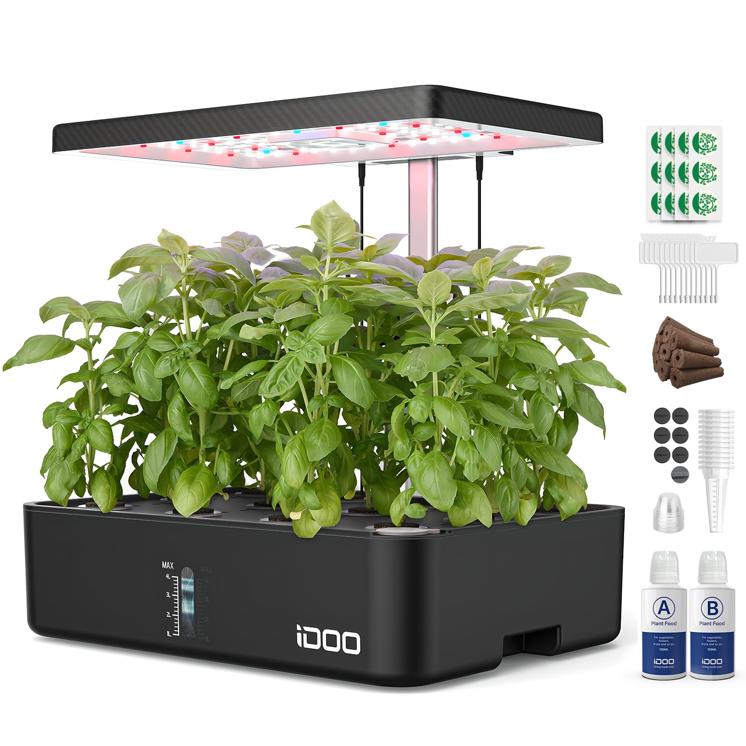 iDOO 12-pod hydroponics front view for easy home herb gardening.