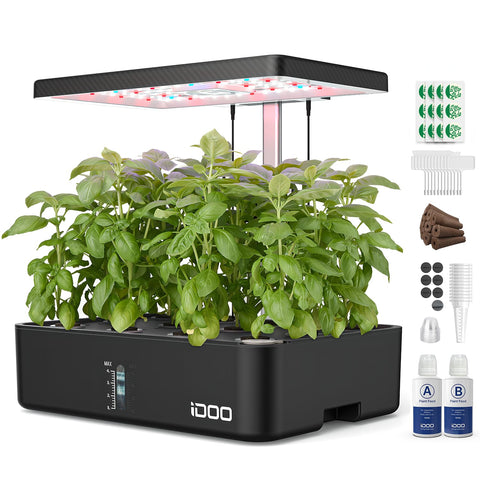 iDOO 12-pod hydroponics front view for easy home herb gardening.