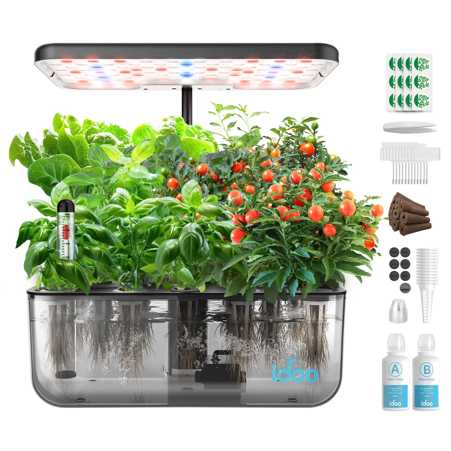 iDOO hydroponics water tank enables clear root observation.