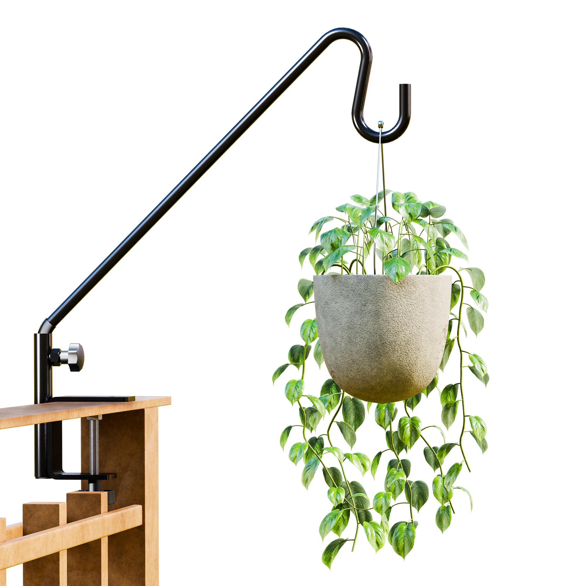 IDZO 18-inch railing hook installed on deck railing, rust-resistant and sturdy for bird feeders.