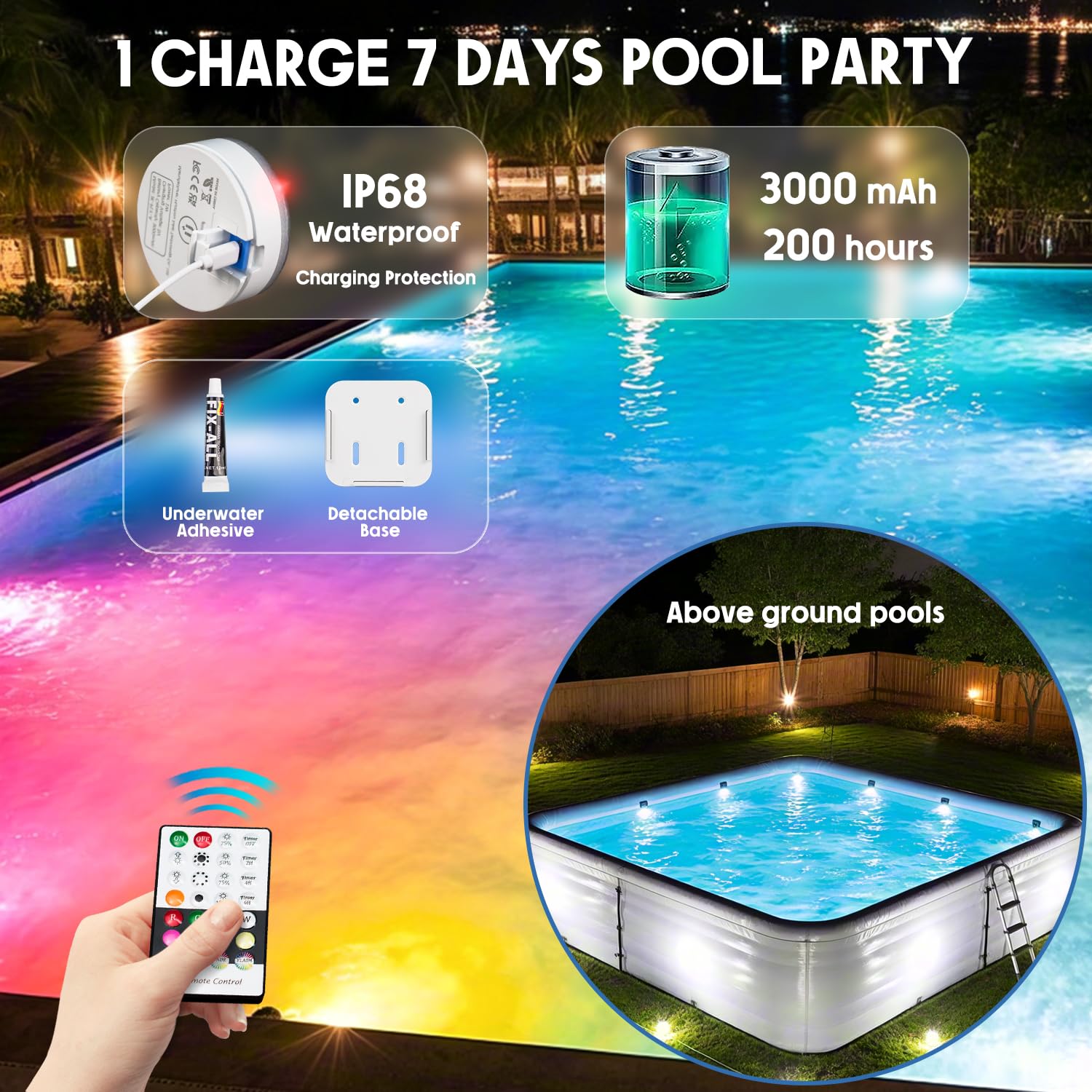 idyl light rechargeable pool light with long-lasting battery for extended pool sessions