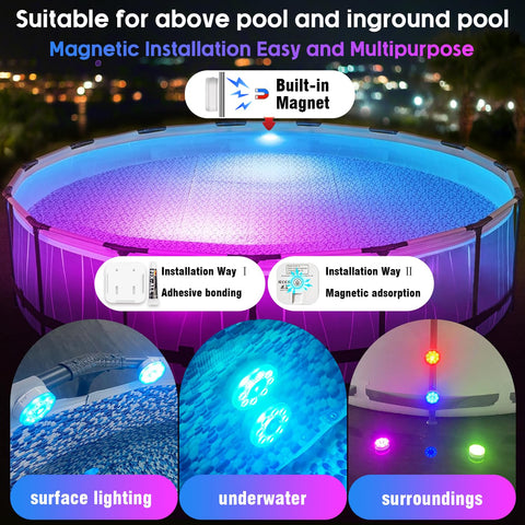 idyl light 16-color RGB pool light showcases vibrant hues for night swimming