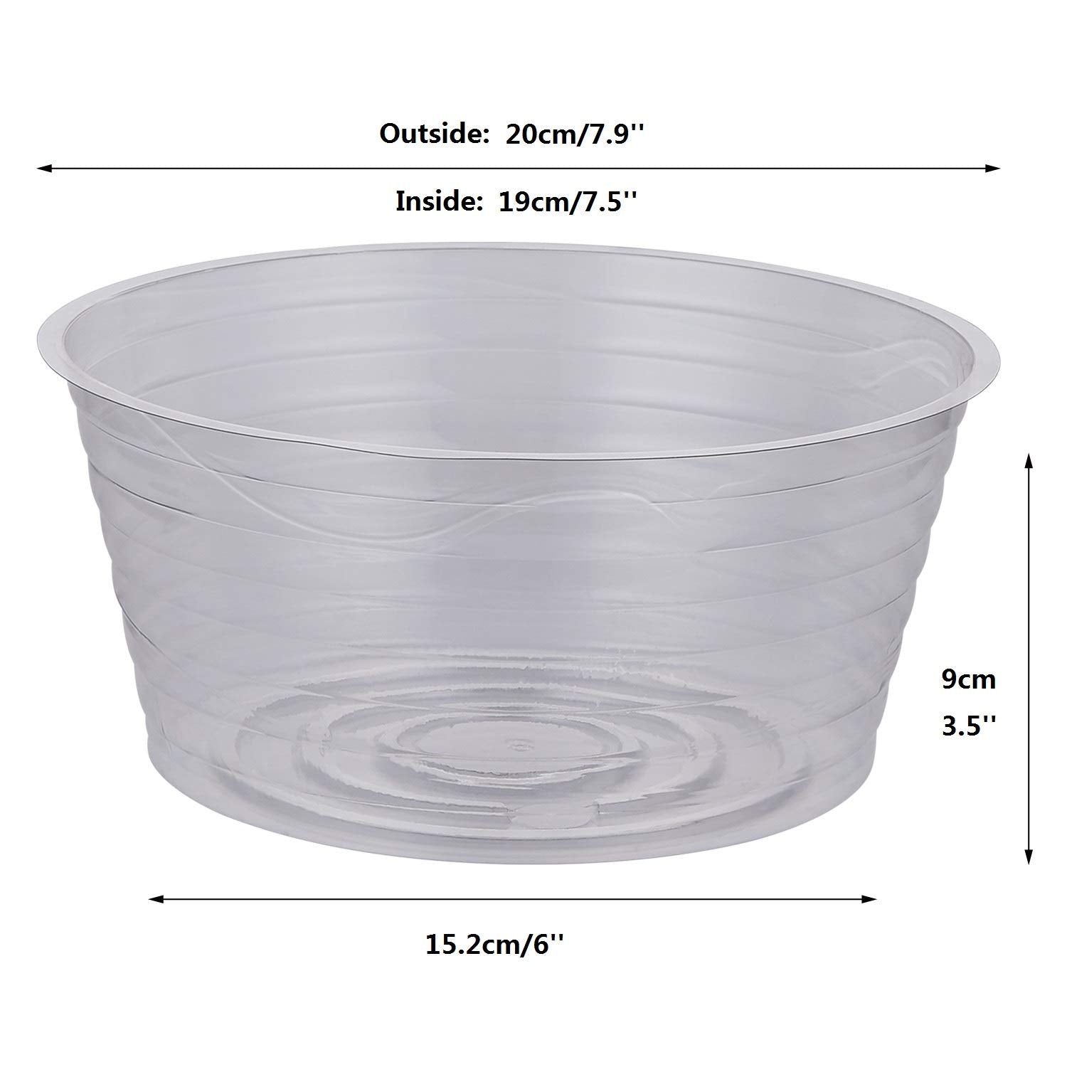 Idyllize 8-inch deep drip tray, transparent plastic, keeps spills contained.