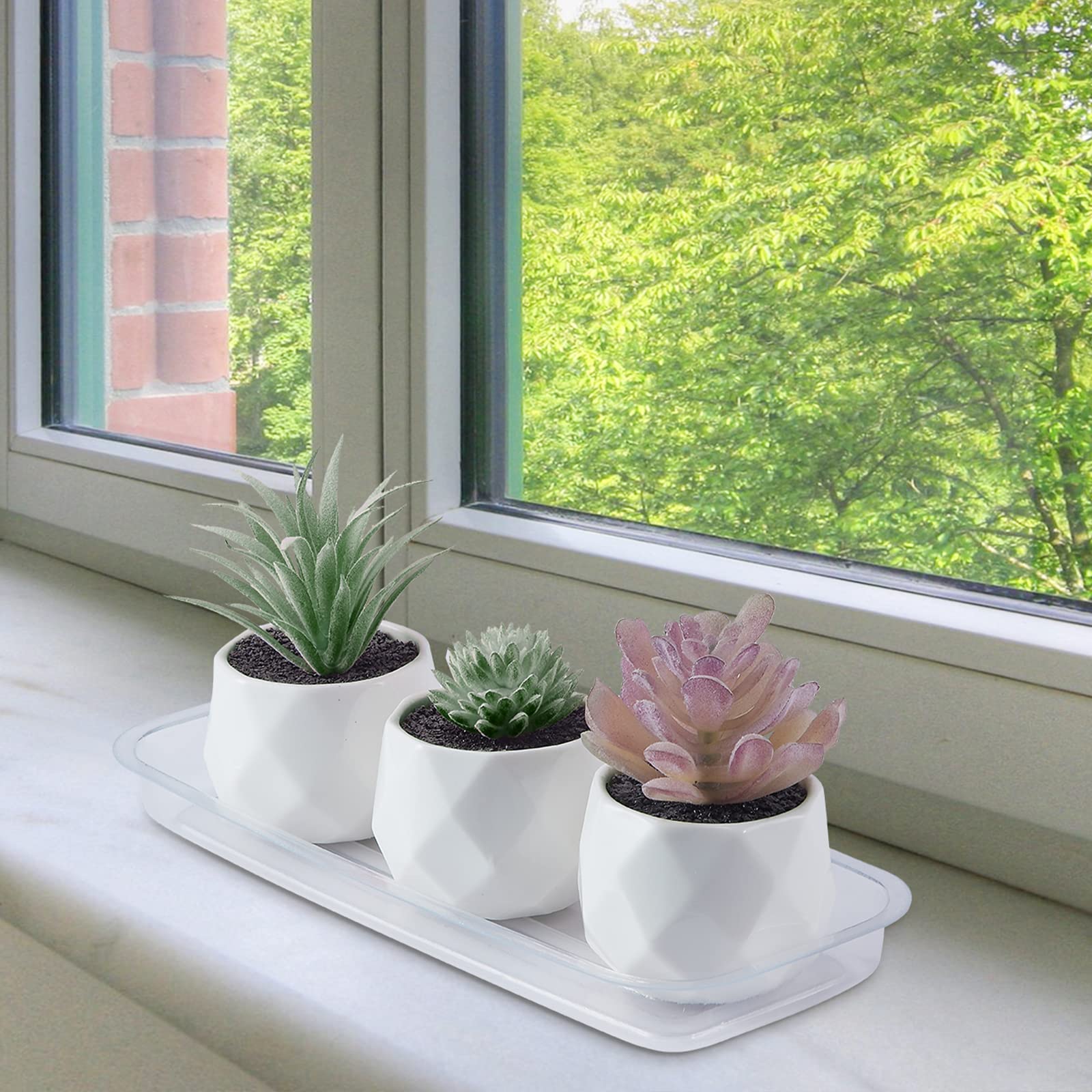 Idyllize pack of 5 clear rectangular saucers ideal for multiple pots.