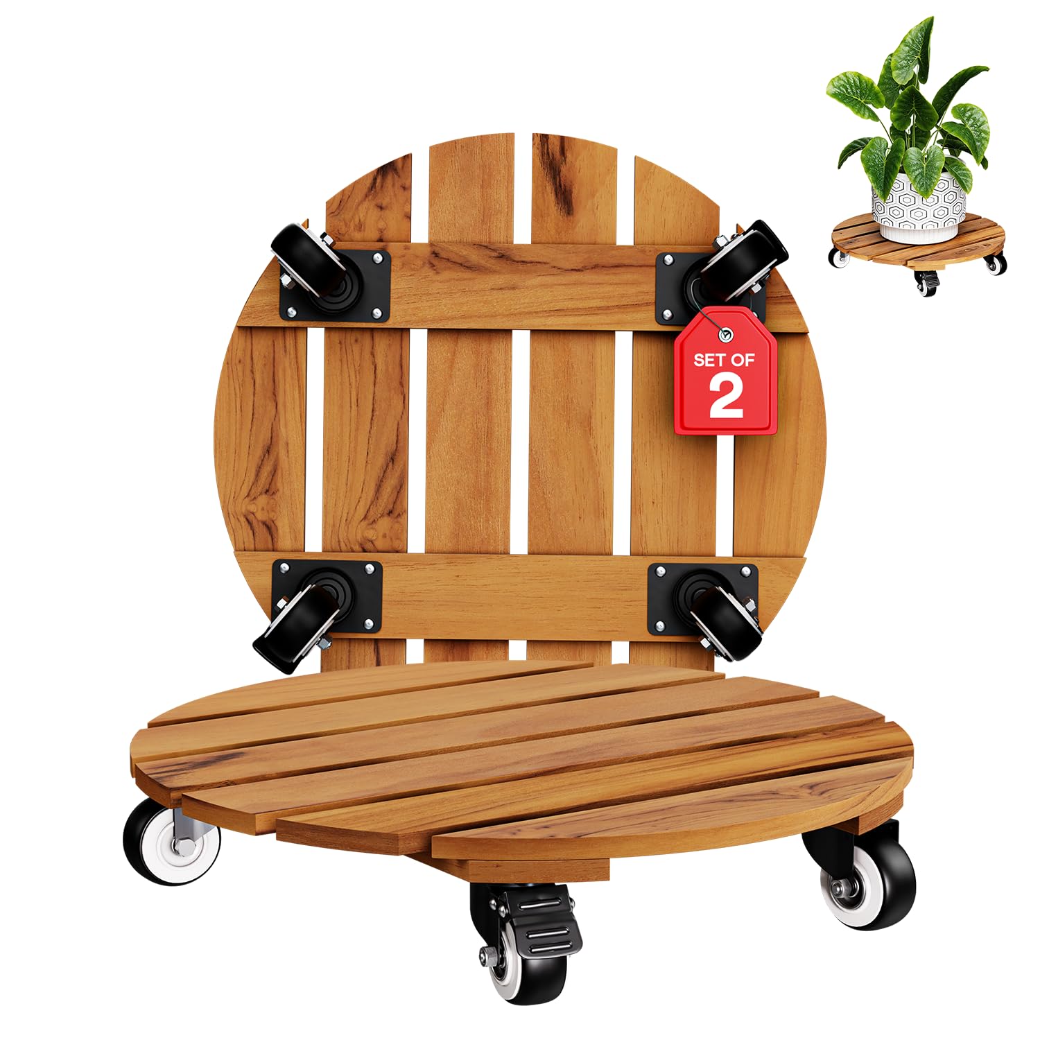 Idzo 14-inch round plant caddy with 360° wheels for moving large indoor plants.