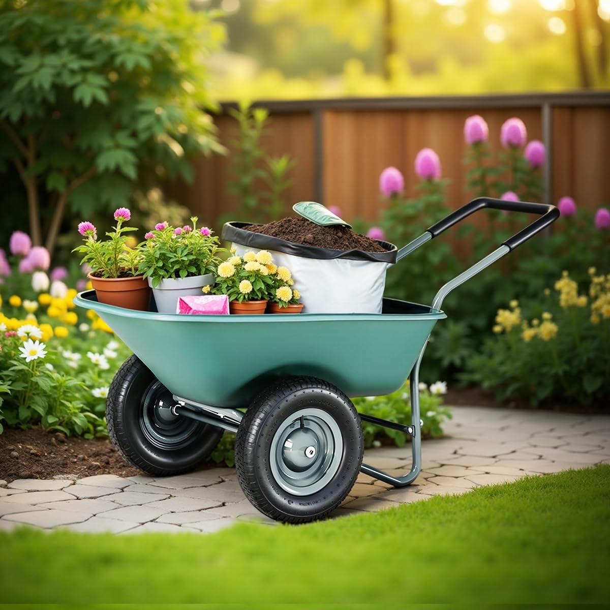 IDZO wheelbarrow supports up to 330 pounds for heavy soil or tools