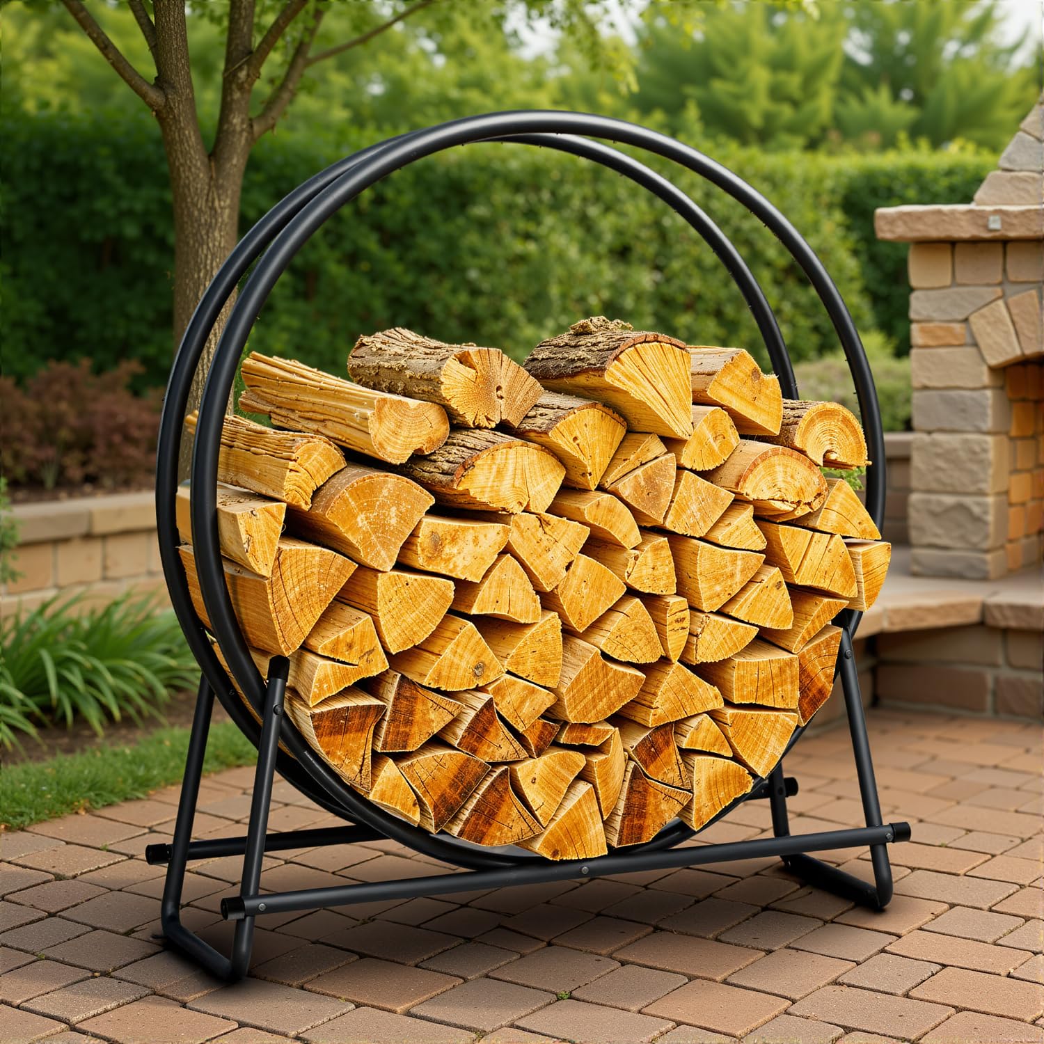 IDZO 41in firewood rack front view in black for organized outdoor storage.