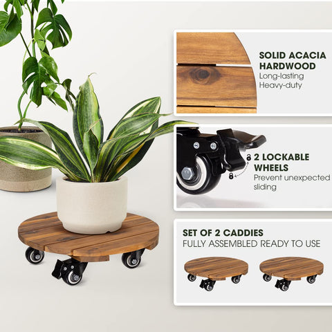 Idzo acacia wood plant dolly heavy-duty design supports large pots