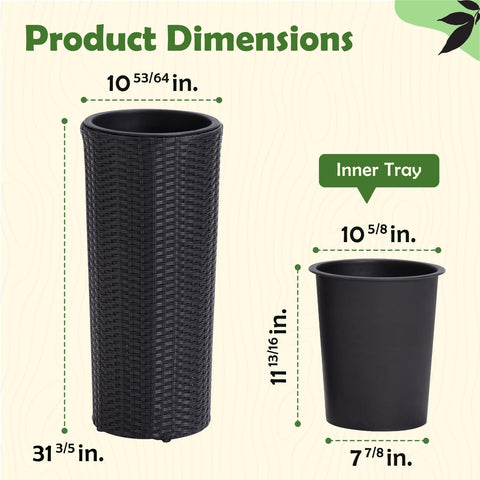 IDZO tall black planter showcases 24 inches of height for outdoor drama.