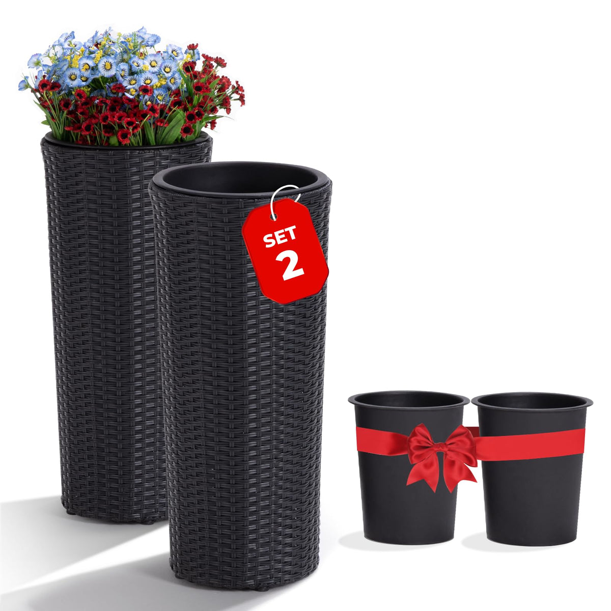 IDZO all-weather wicker planter set on porch enhances curb appeal.