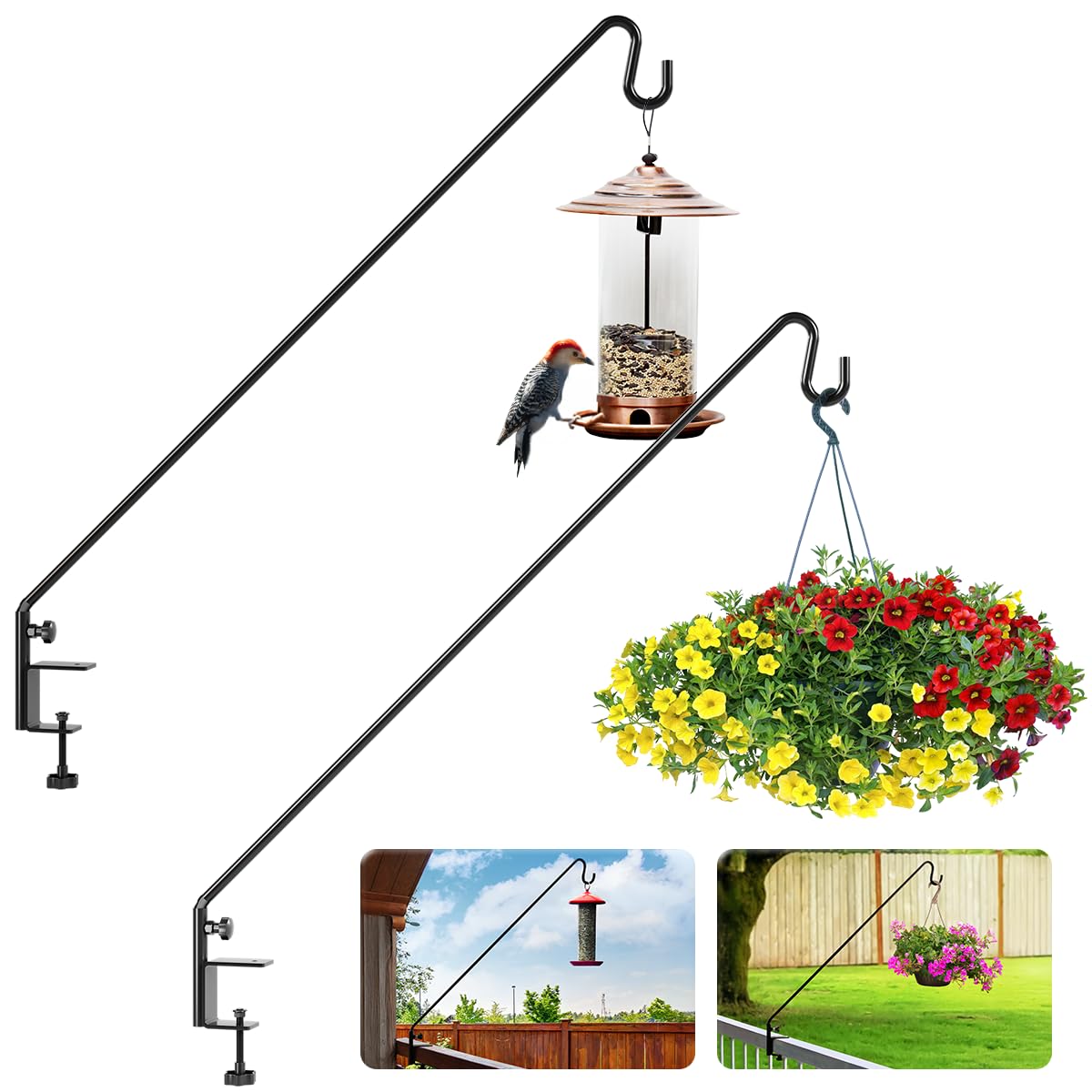 IDZO deck hook on railing holding a bird feeder securely for small spaces