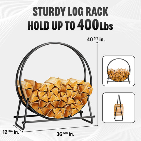 IDZO firewood rack 400lbs capacity side view showing sturdy design.