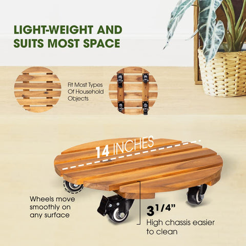 Idzo heavy-duty acacia caddy supports up to 264 lbs for large planters.