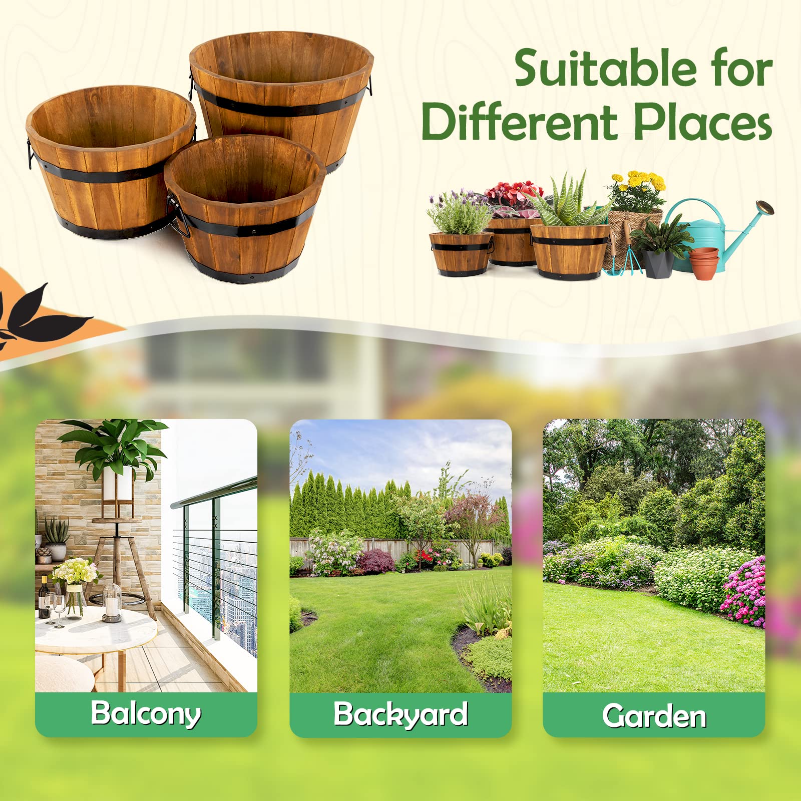 Idzo rustic wooden planter set in three sizes for versatile layouts