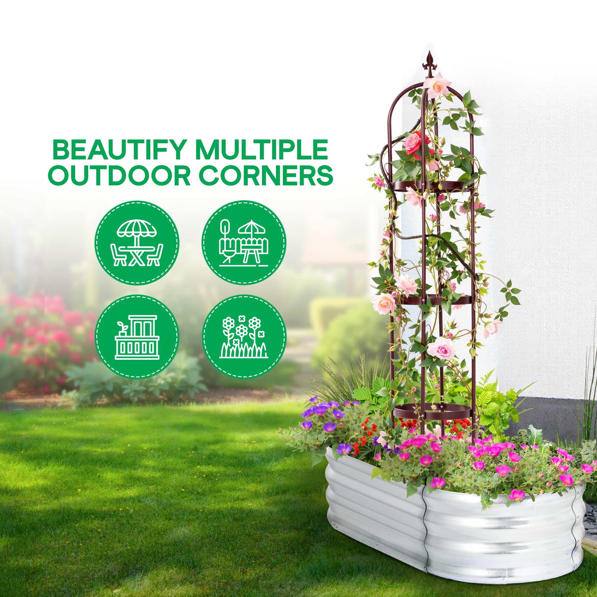 Idzo Trellis easy assembly for gardens, planters, or beds.