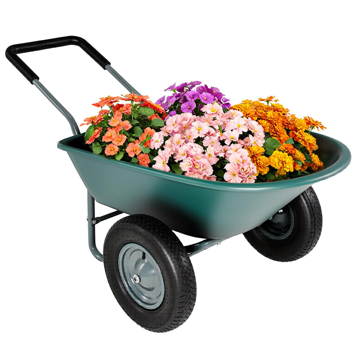 IDZO upgrade 2-wheel wheelbarrow tray with five cubic feet capacity for hauling soil or mulch