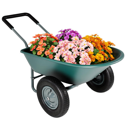 IDZO upgrade 2-wheel wheelbarrow tray with five cubic feet capacity for hauling soil or mulch