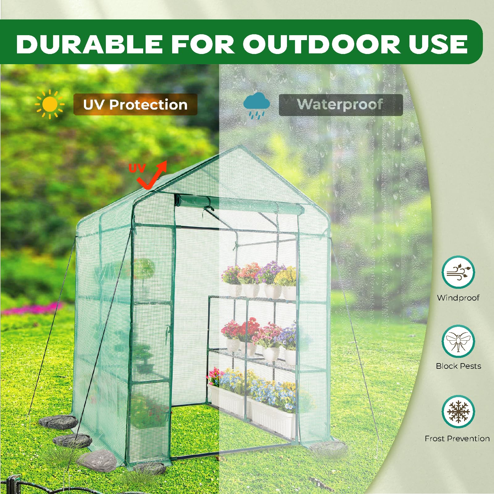 IDZO walk-in greenhouse easy-assembly with included parts and instructions