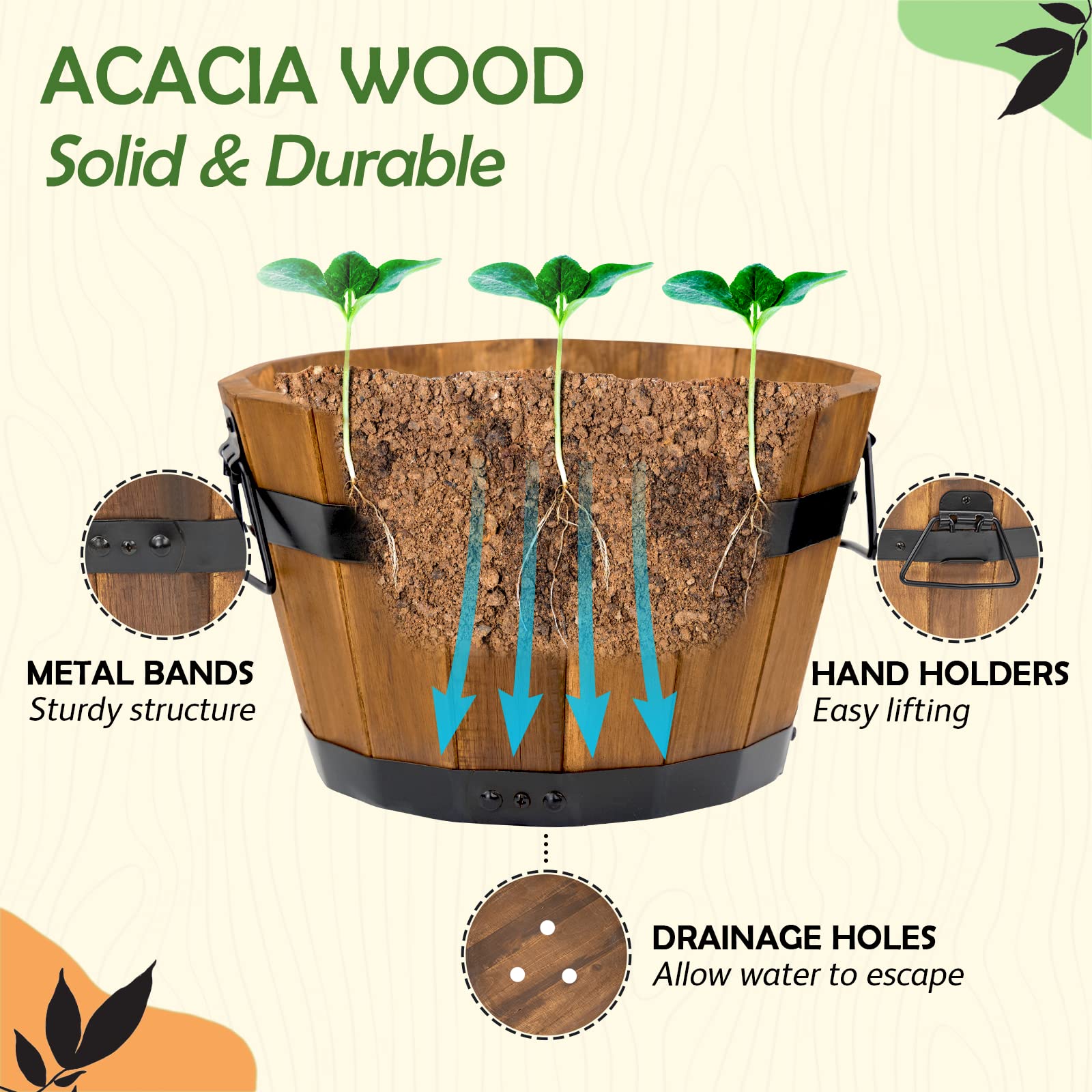 Idzo wooden planter on a windowsill or balcony with rustic charm