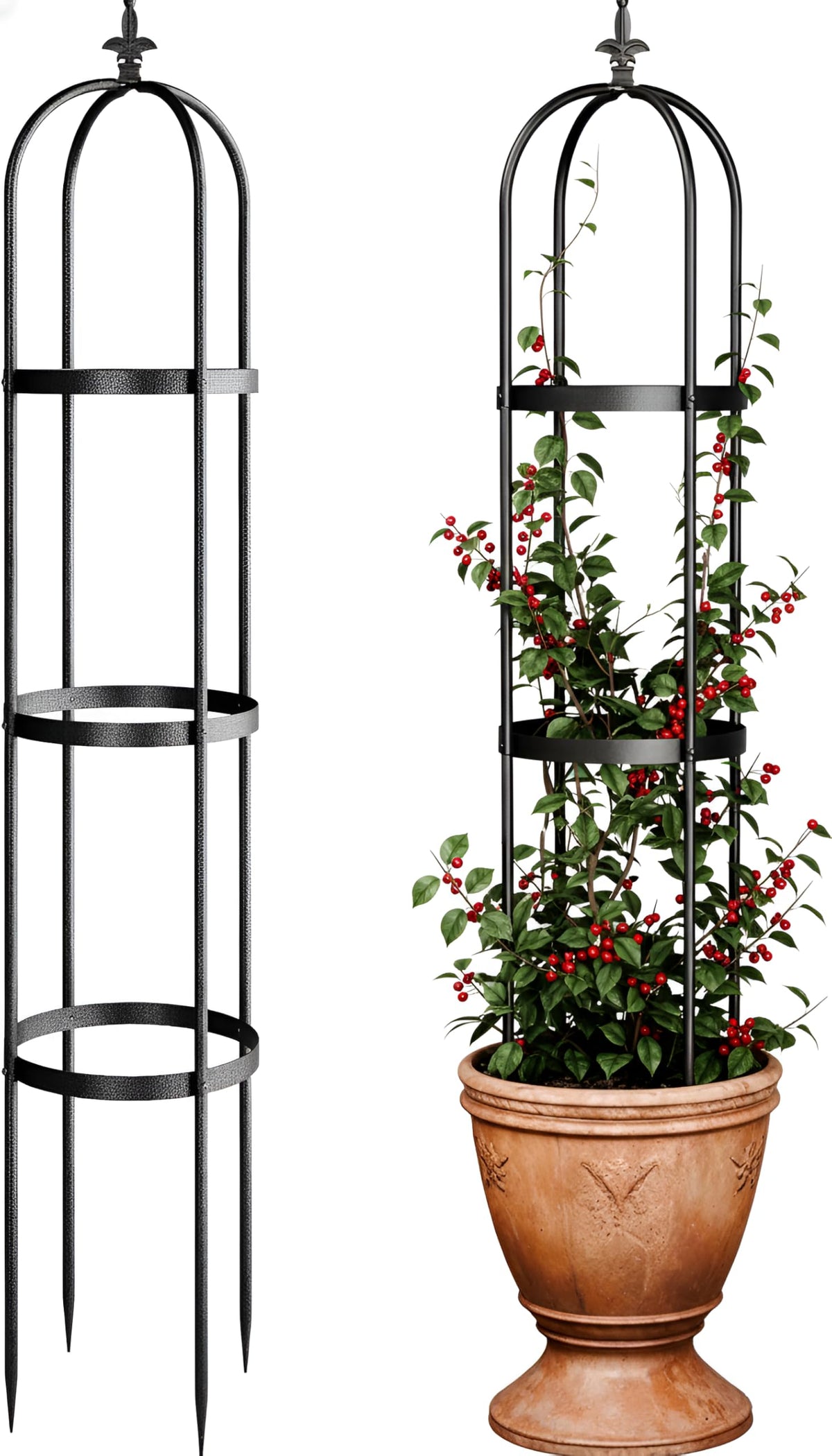 IDZO Trellis outdoor obelisk with stone coated finish provides sturdy vertical plant support.
