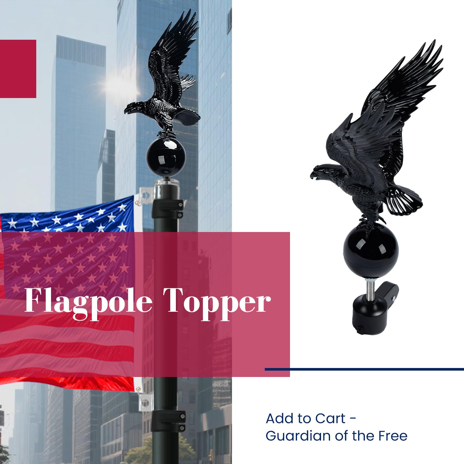iElyiEsy eagle topper on flagpole highlights patriotic decor and simple twist lock installation.