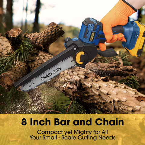 IEBUDA 8-inch bar and chain ready for versatile trimming and wood cutting