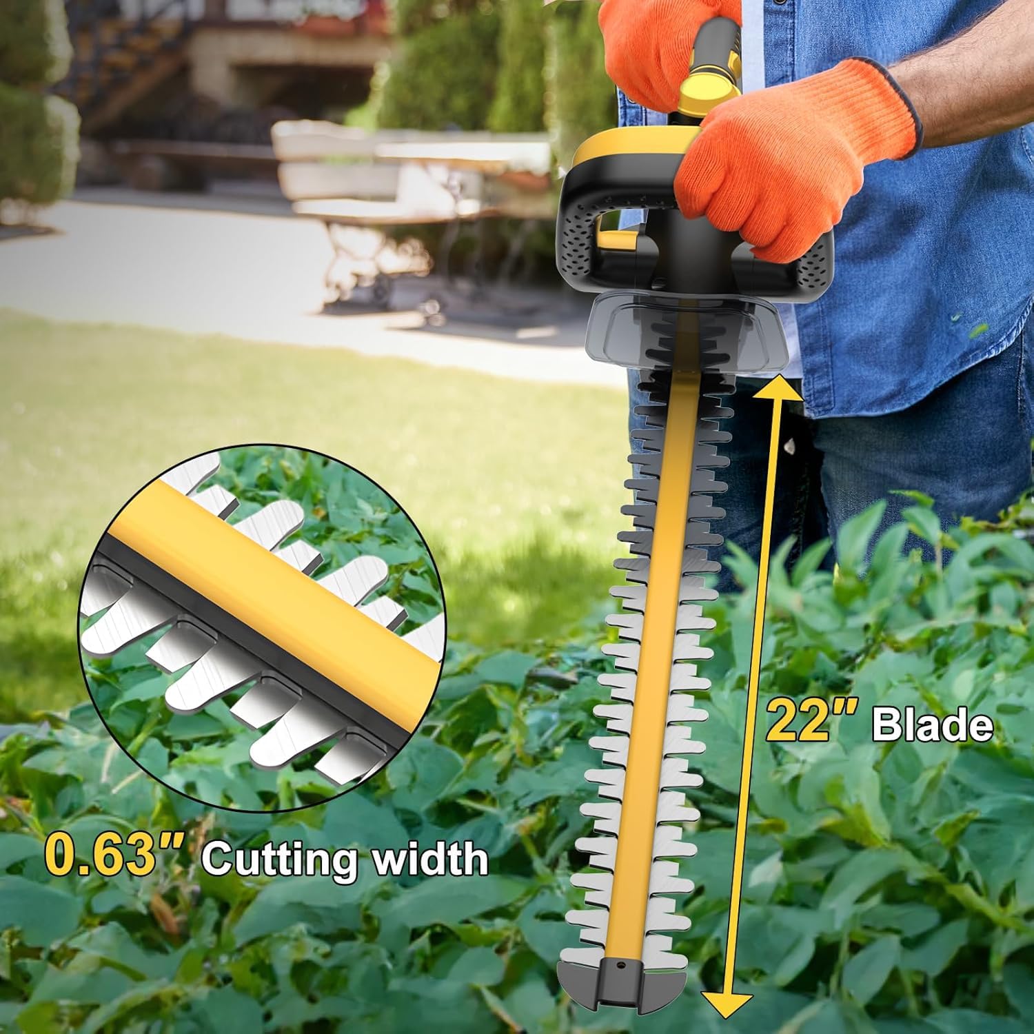 IEBUDA hedge trimmer blade close-up shows durable hardened steel