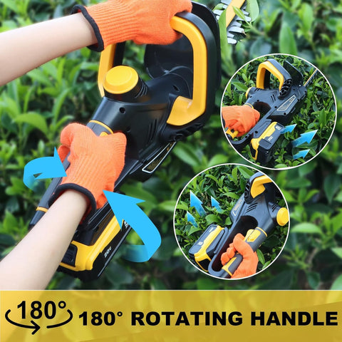 IEBUDA hedge trimmer dual-safety switches in action for safe operation
