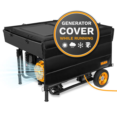 IGAN generator cover in running position protects 3500-12000w units from rain and dust