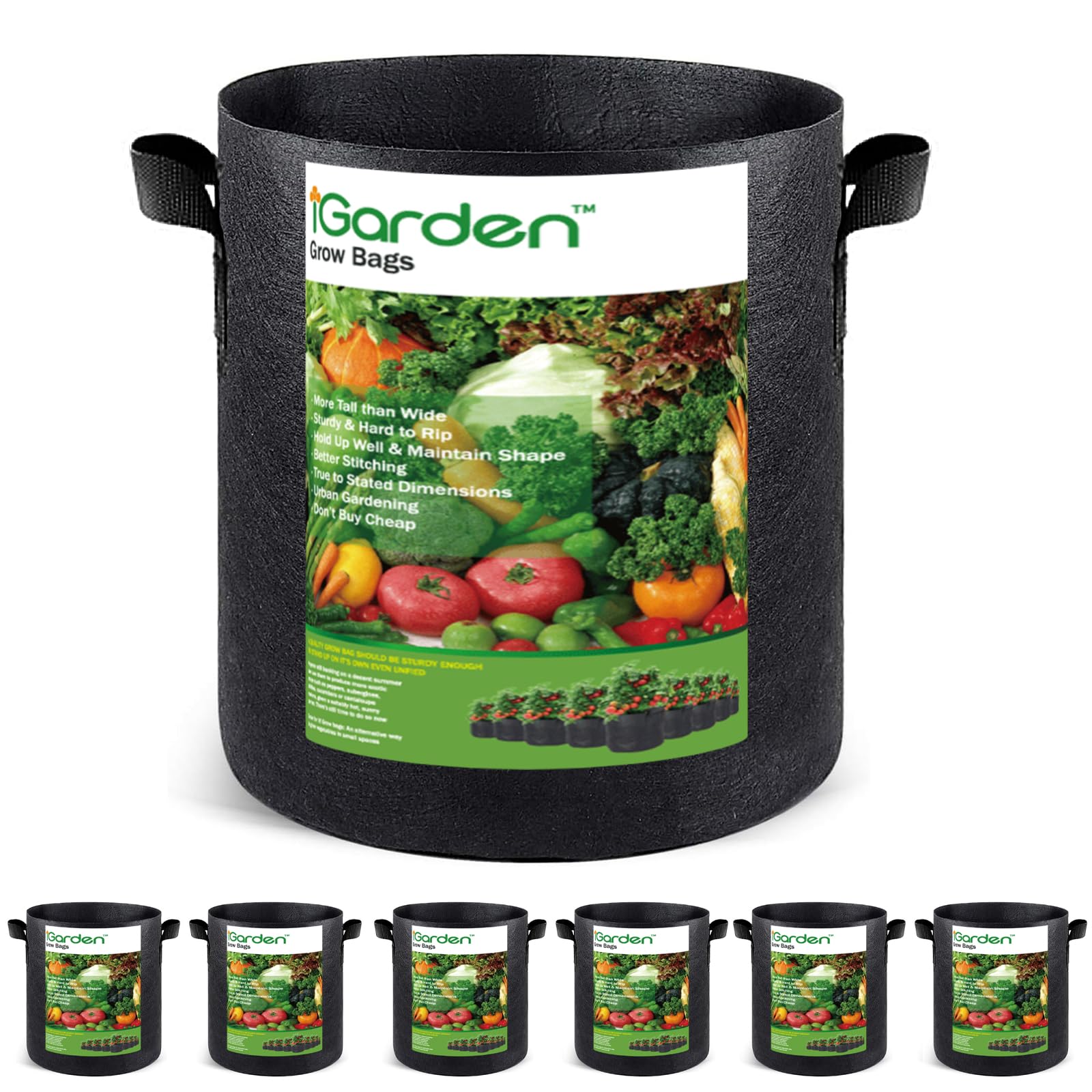 iGarden tall 10-gallon grow bag six-pack for organized vegetable gardening