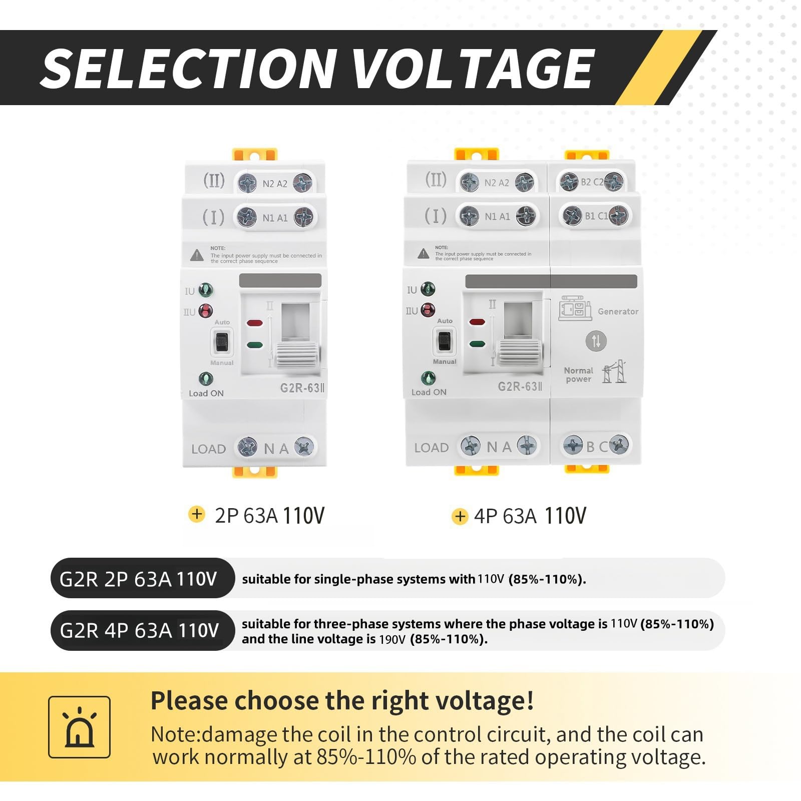 IGEYAPA Mini ATS 110V protection highlights undervoltage and overvoltage safeguards.