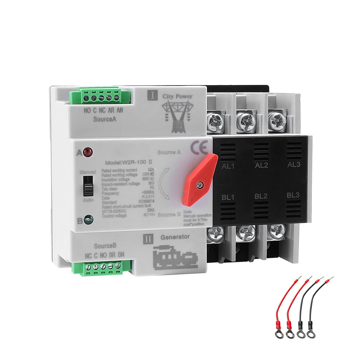 IGEYAPA ATS front view shows compact 3-pole design for reliable transfer