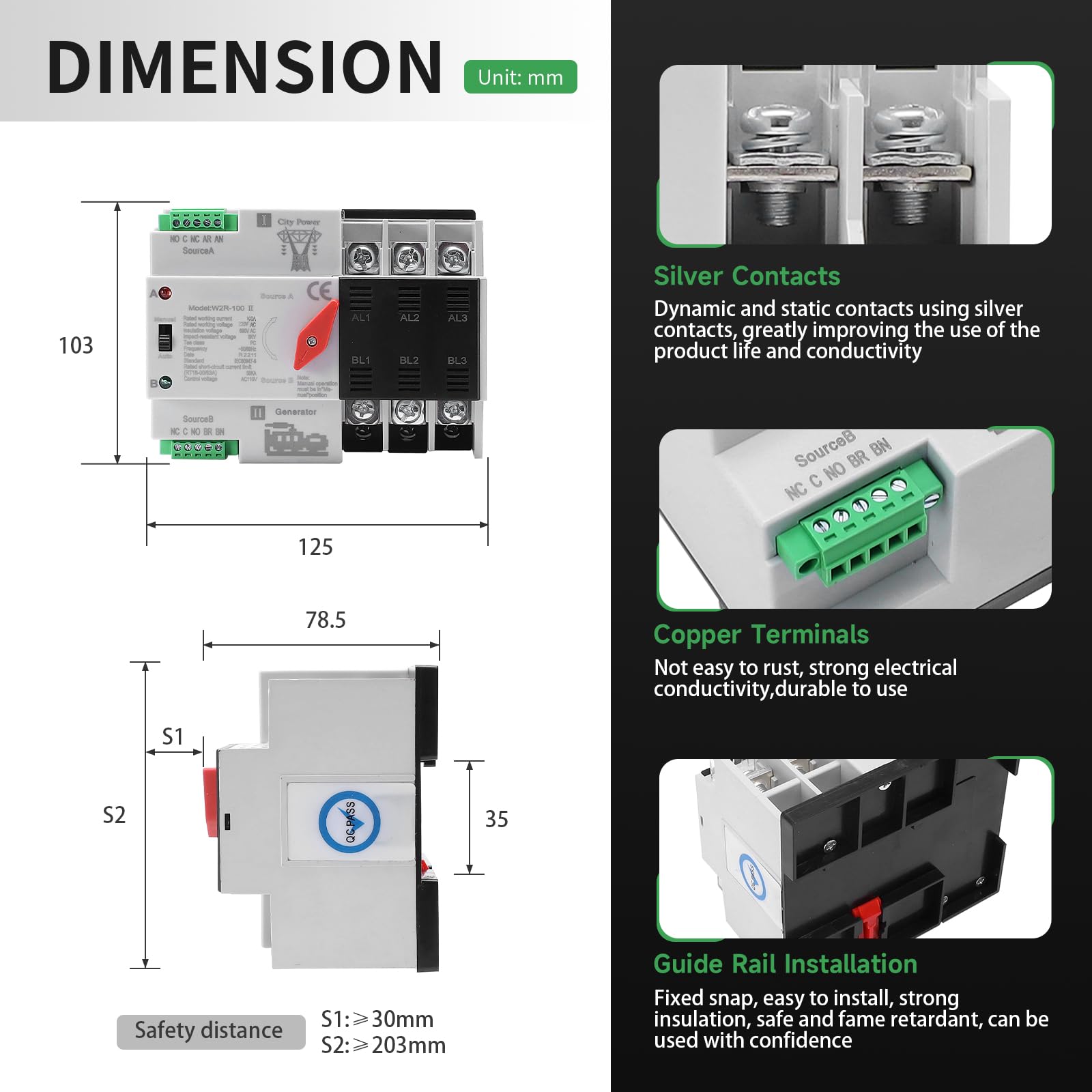IGEYAPA ATS wiring terminals support dual power source connections
