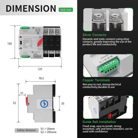 IGEYAPA ATS wiring terminals support dual power source connections