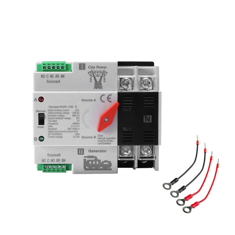 IGEYAPA 63A transfer switch on din-rail front view with clear status indicators for reliable switching.