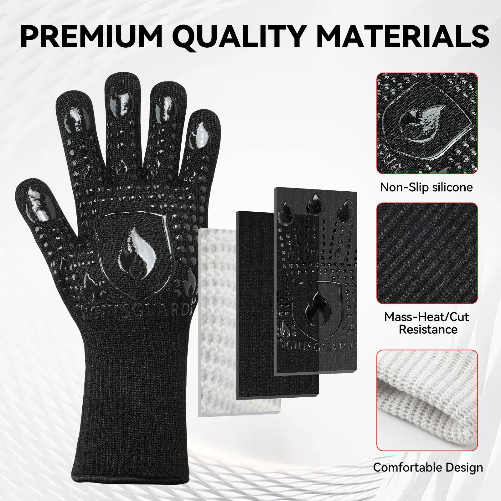 IGNISGUARD triple-layer construction highlights reinforced heat protection with breathable comfort.