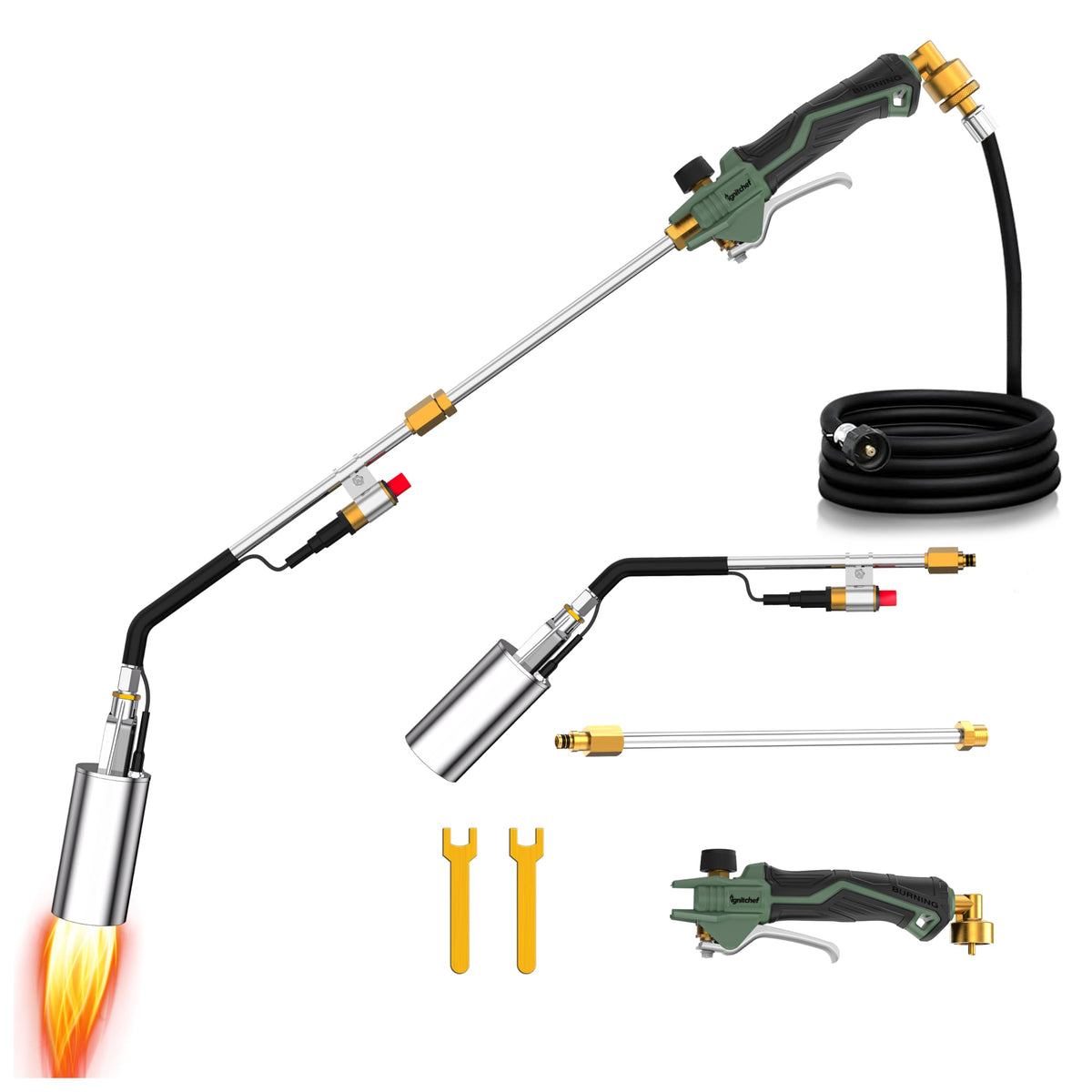 IgnitChef propane torch in extended mode for comfortable long-distance weed burning