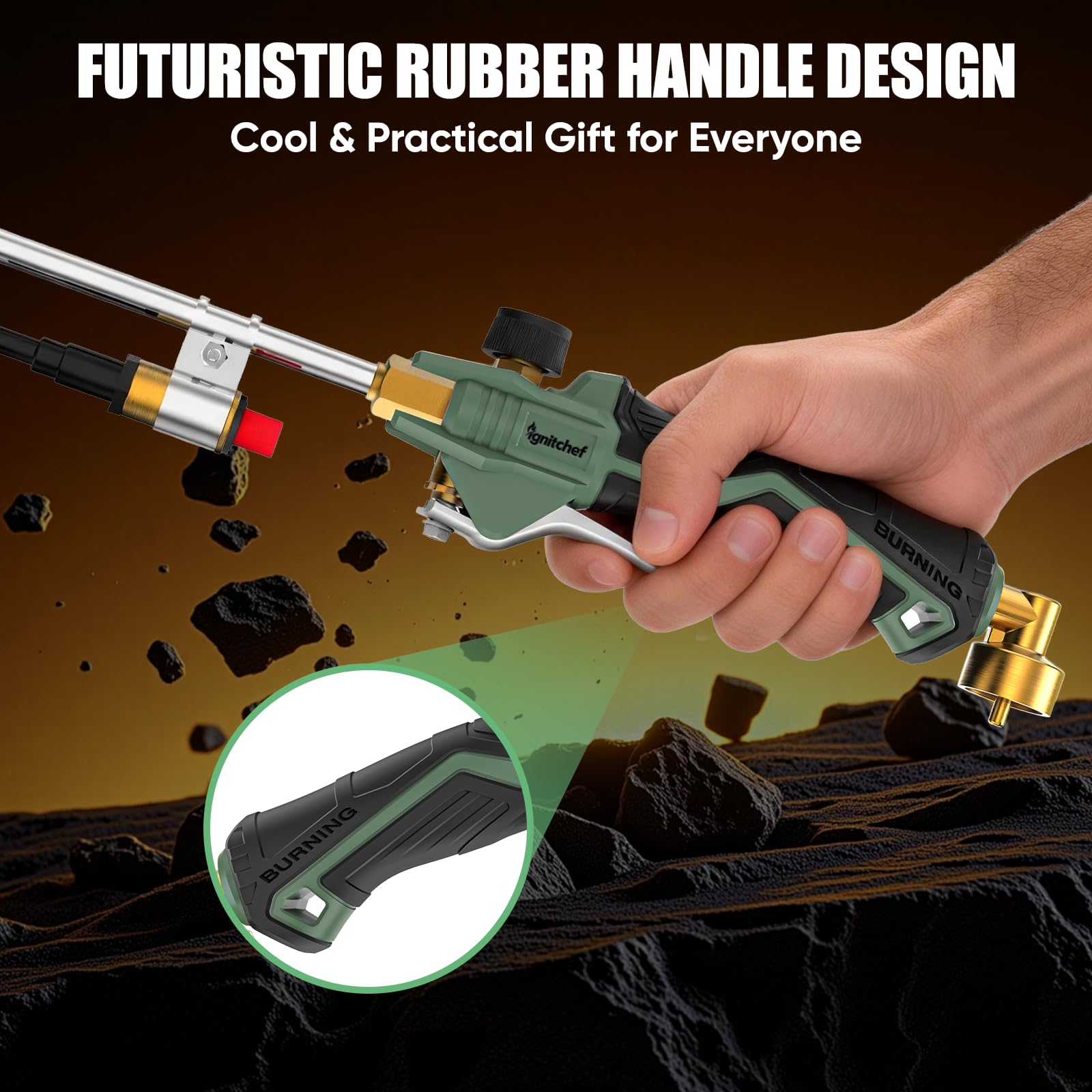 IgnitChef multi-use propane torch suitable for weed removal, ice melt, tar, and roof work